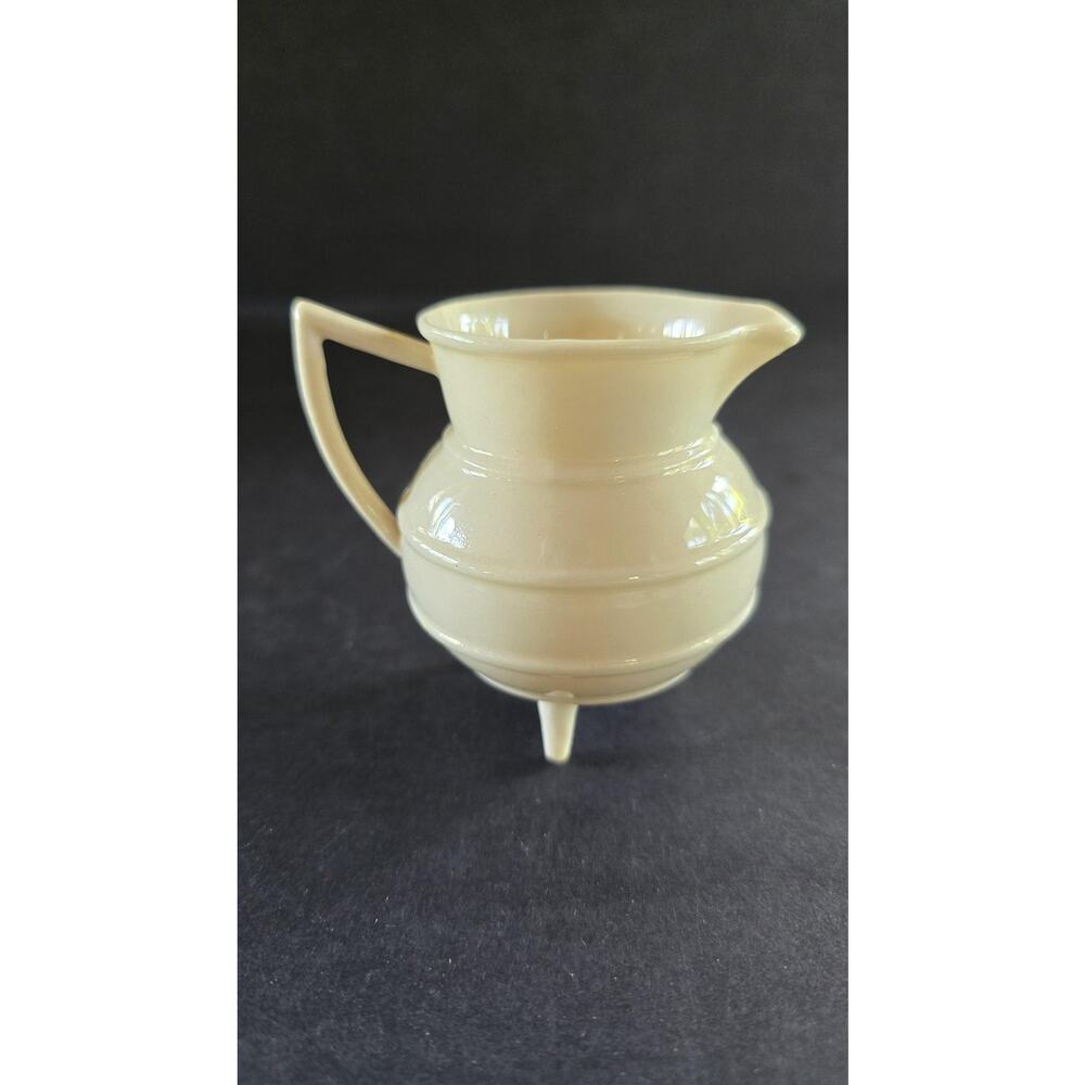 Vintage Belleek Ireland Beige Ceramic Footed Creamer Tripod Mid Century Pitcher